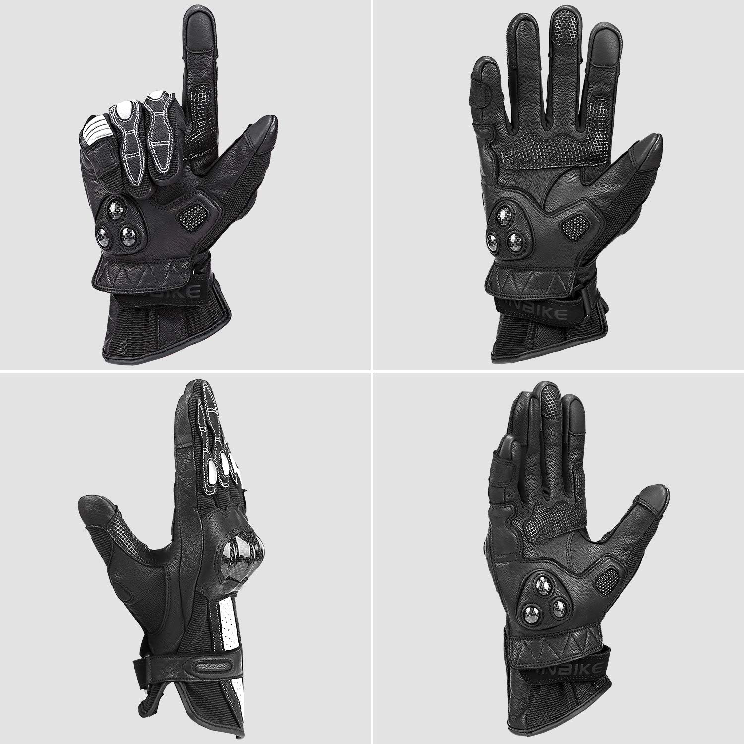 Leather Motorcycle Gloves with Carbon Fiber Hard Knuckle Touch Screen for Women Black Medium