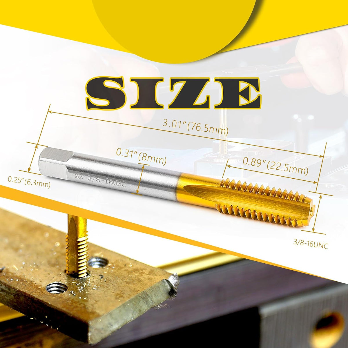 1Pc 3/8"-16 UNC Thread Tap for Metal,M2 HSS Bottom Threading Hand Tap