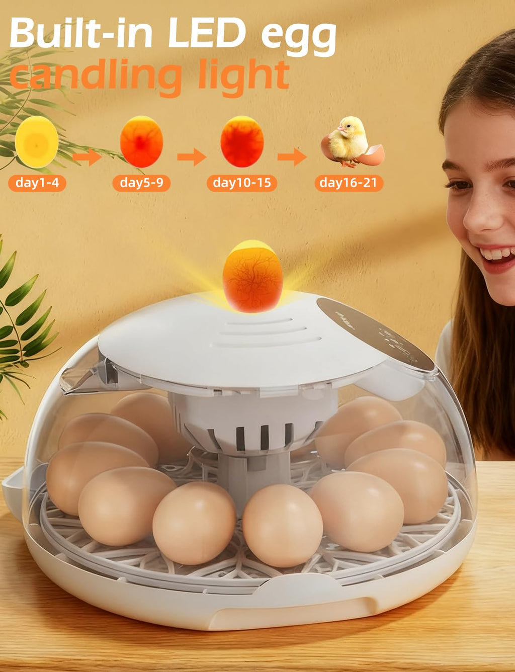 Incubators for Hatching Eggs, 12 Egg Incubator with Automatic Egg Turning and Temperature Humidity Control, Egg