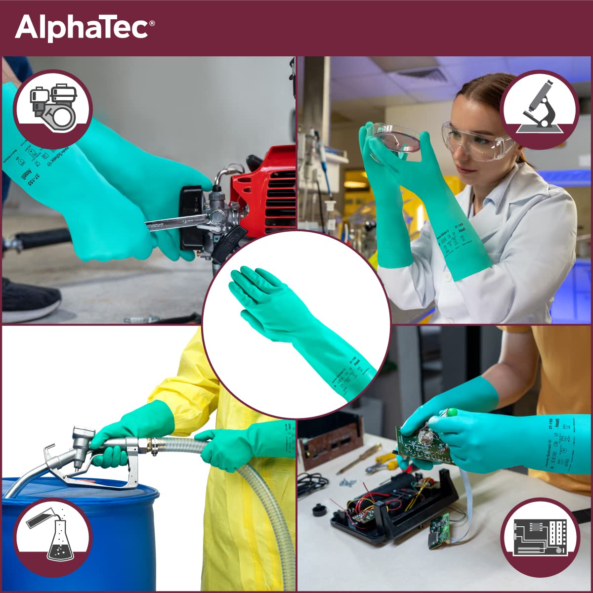 AlphaTec Solvex 37-155 Nitrile Chemical Gloves, Medium, 12 Pairs
