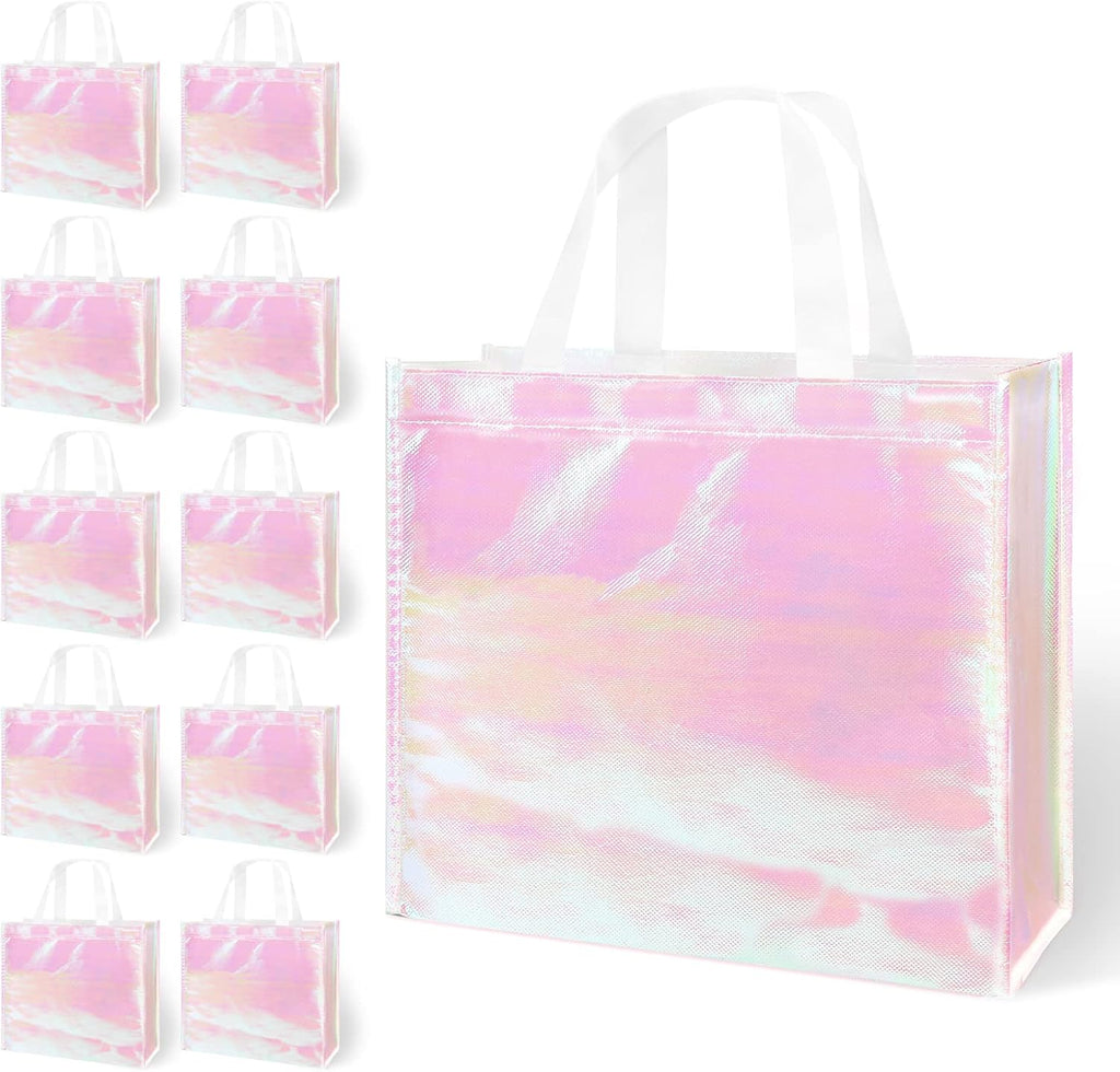 12 Pcs Reusable Glossy Gift Bag, Non-woven Tote Grocery Bag with Handle, Foldable Party Favor Gift Bags
