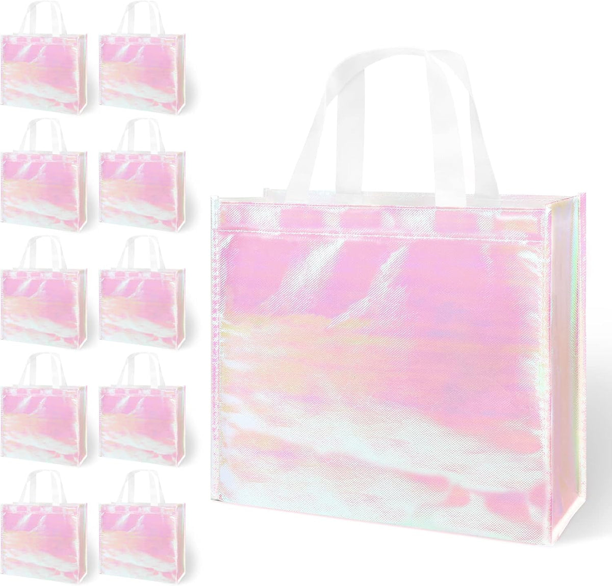 12 Pcs Reusable Glossy Gift Bag, Non-woven Tote Grocery Bag with Handle, Foldable Party Favor Gift Bags