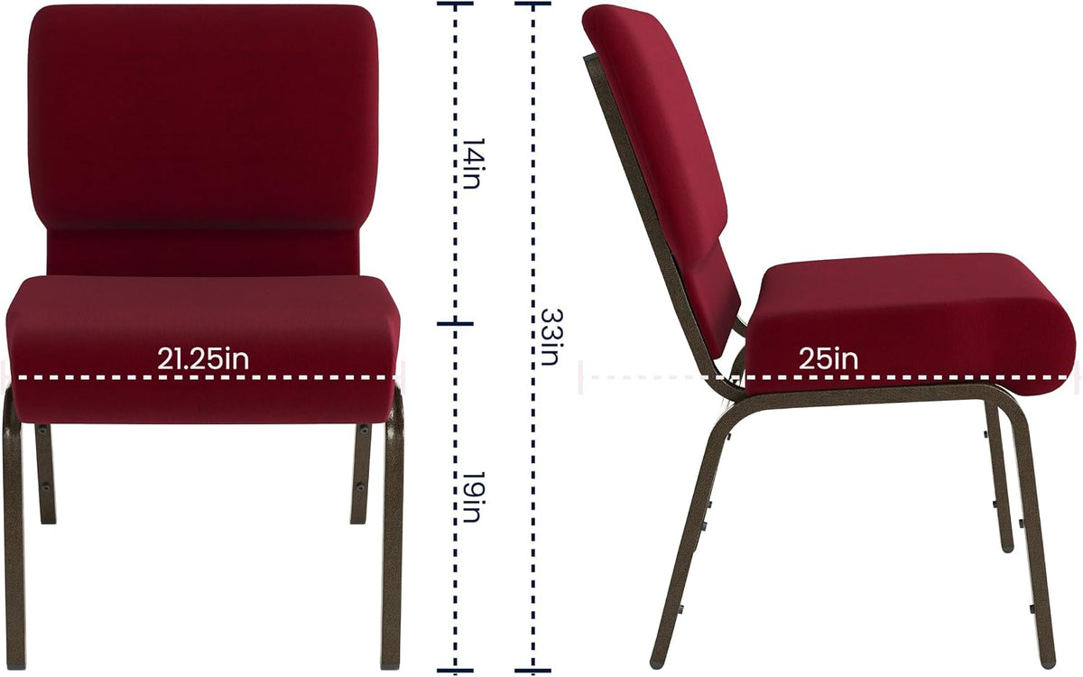 4 Pack HERCULES Series 21''W Stacking Church Chair in Burgundy Fabric - Gold Vein Frame