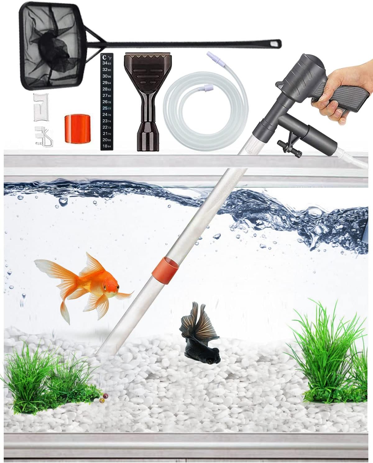 Aquarium Gravel Cleaner [2026 Edition] Vacuum Fish Tank Vacuum Cleaner Tools for Aquarium Water Changer with Aquarium
