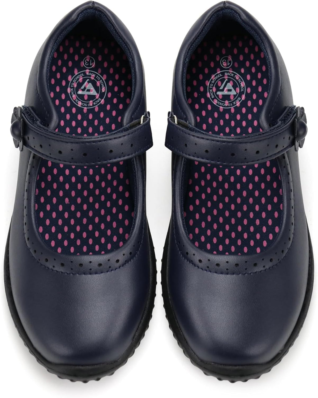 Girl's Mary Jane School Uniform Shoes | Lightweight, Non-marking Sole, Hook & Loop Strap, Soft Insole, All Day