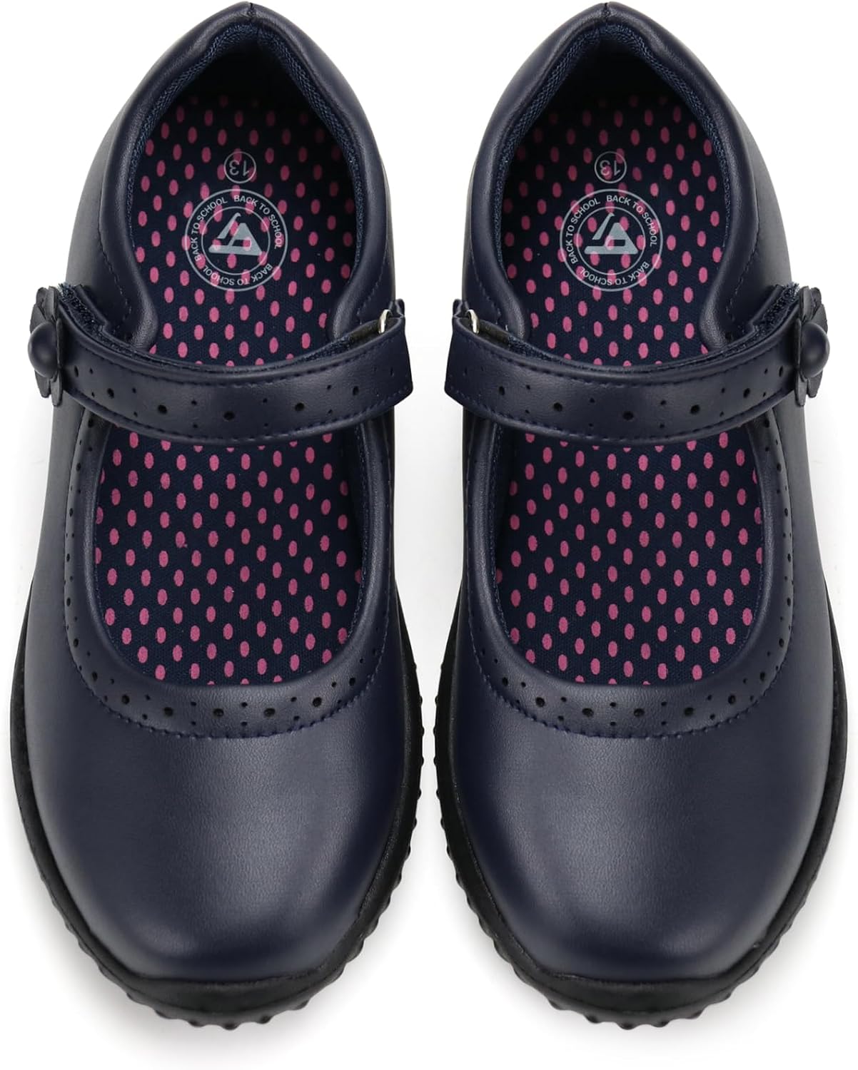 Girl's Mary Jane School Uniform Shoes | Lightweight, Non-marking Sole, Hook & Loop Strap, Soft Insole, All Day