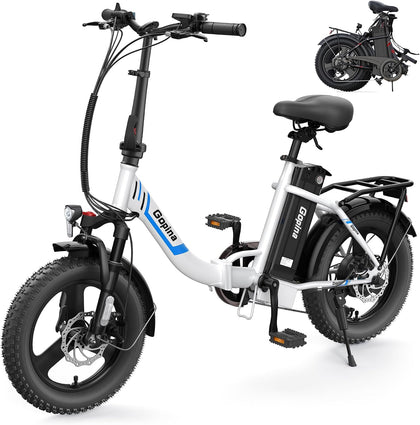 Gopina Electric Bike, Peak 500W Step Thru Electric Bicycle | 16" x 3.0 Fat Tire Electric Bike, 48V Removable Battery