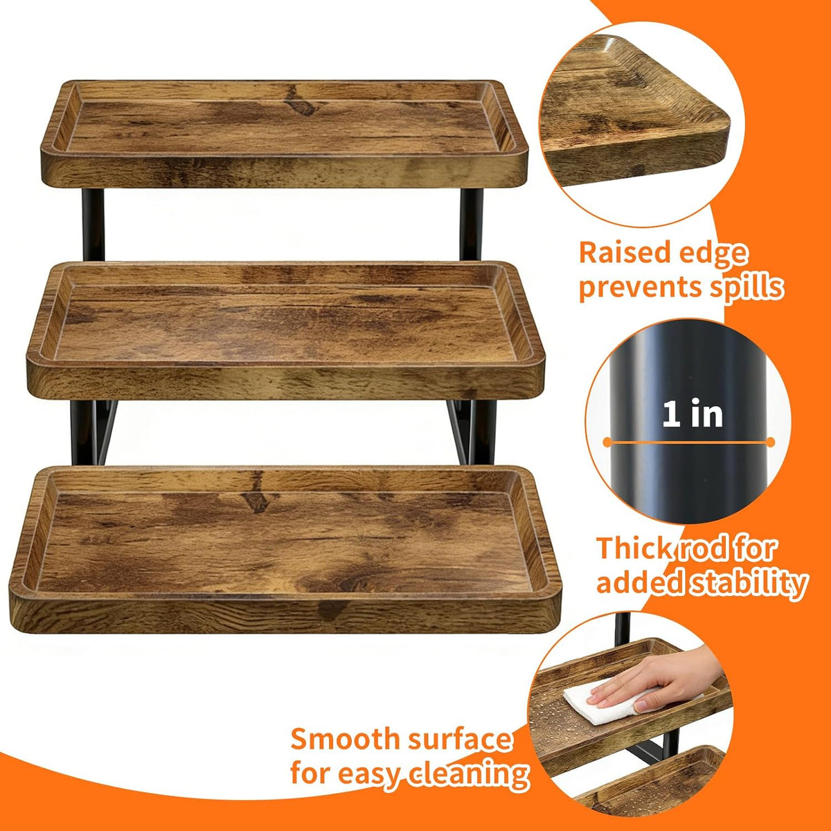 3 Tier Serving Tray for Party, Wood Cupcake Stand with Sturdy Metal Frame