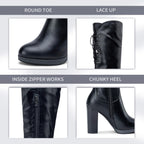 Women's Black PU Thigh High Chunky Platform Boots Size 8.5, 997