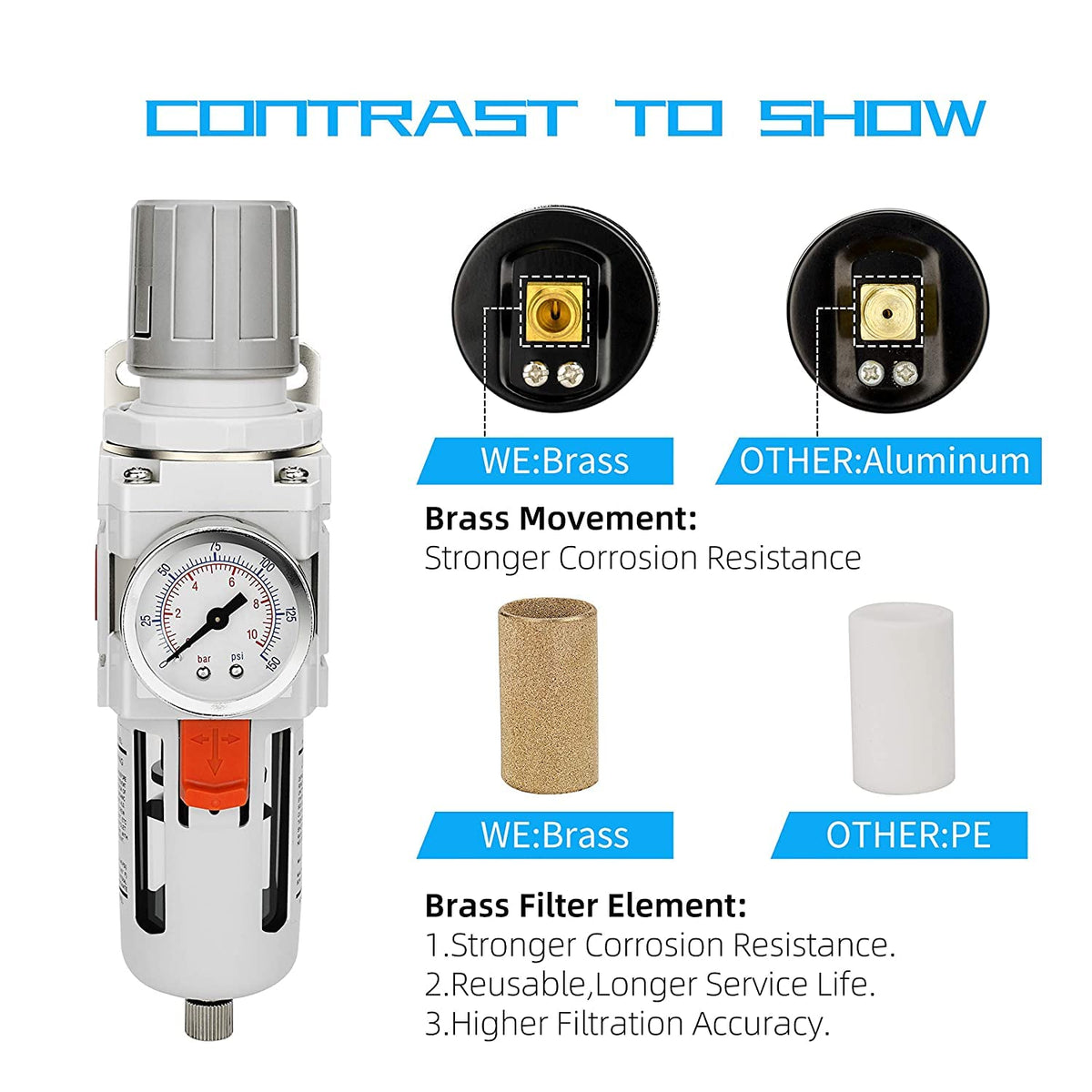 NANPU 3/8" NPT Air Compressor Filter & Pressure Regulator Combo w/Gauge