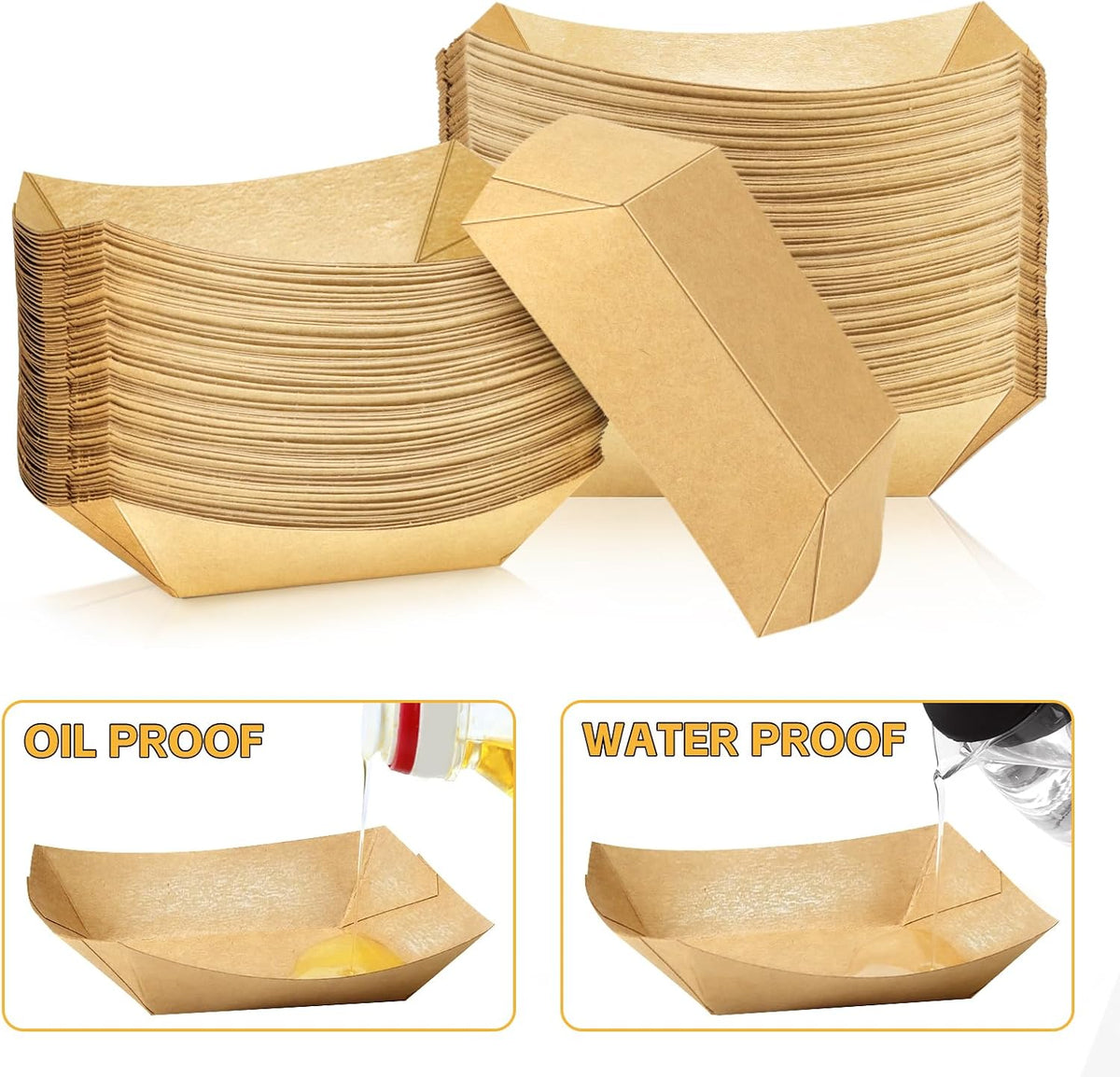 200 Pack 1/4lb Kraft Paper Food Boats, Mini Nacho Trays Bulk for Party Snacks