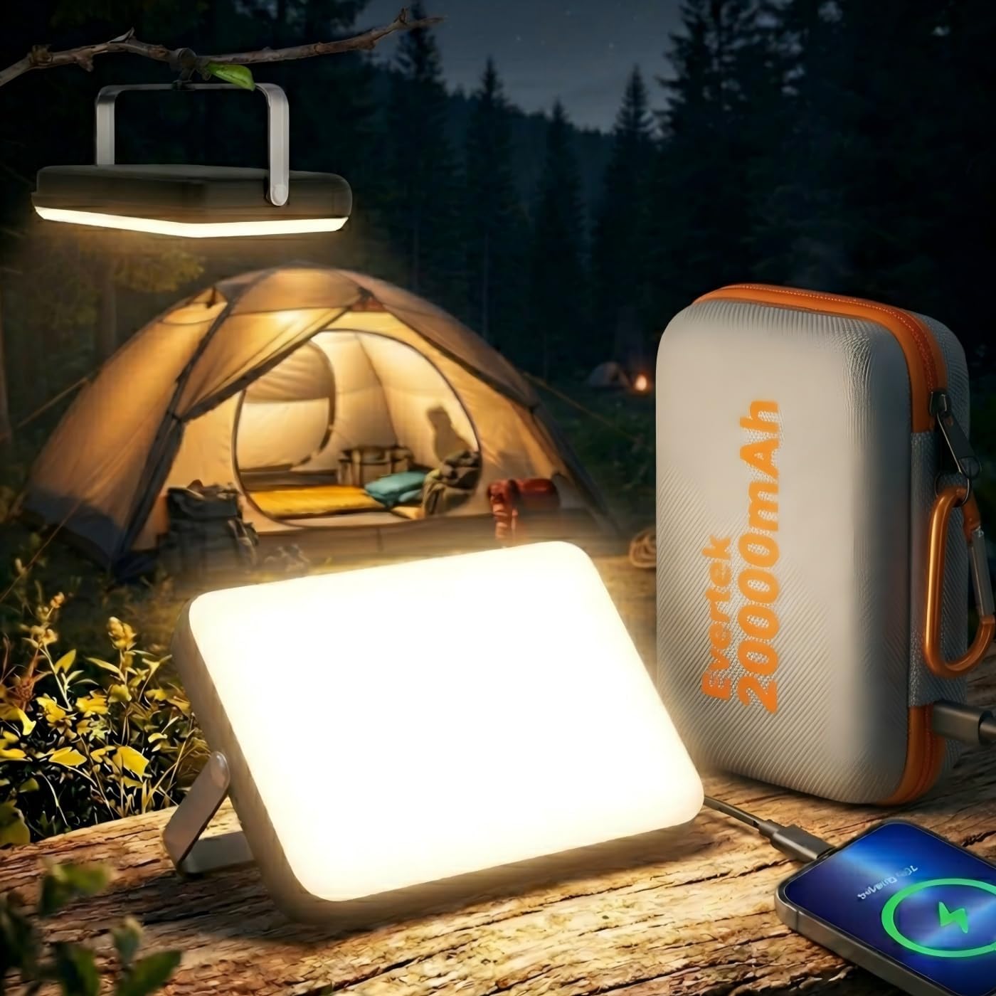 20000mAh Rechargeable LED Work Light & Camping Tent Light | Portable Power Bank (Up to 144H), 90° Rotatable Stand