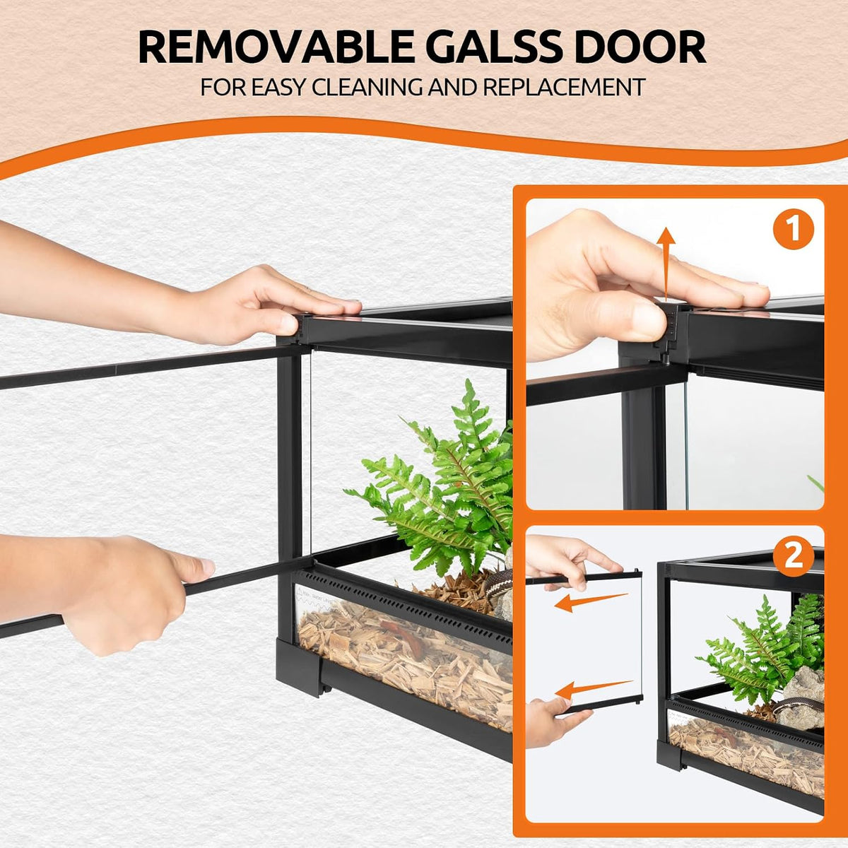 20 Gallon Tempered Glass Reptile Tank, 33" x 15" x 9" Reptile Terrarium with Sliding Door Top Screen Ventilation