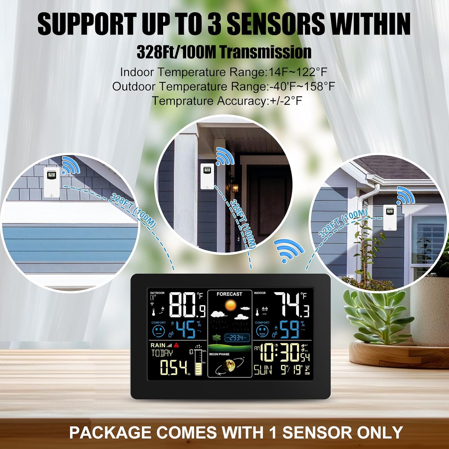 Weather Station with Rain Gauge Outdoor, Home Weather Stations Wireless Indoor Outdoor with Digital Rain Gauges