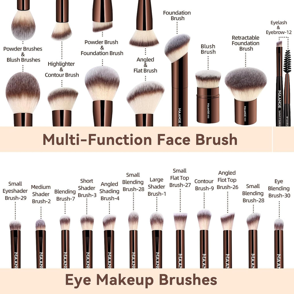 Makeup Brush Set 24 Pcs Double-ended Makeup Brushes Travel Make-up Brush for Liquid Foundation Powder Concealer