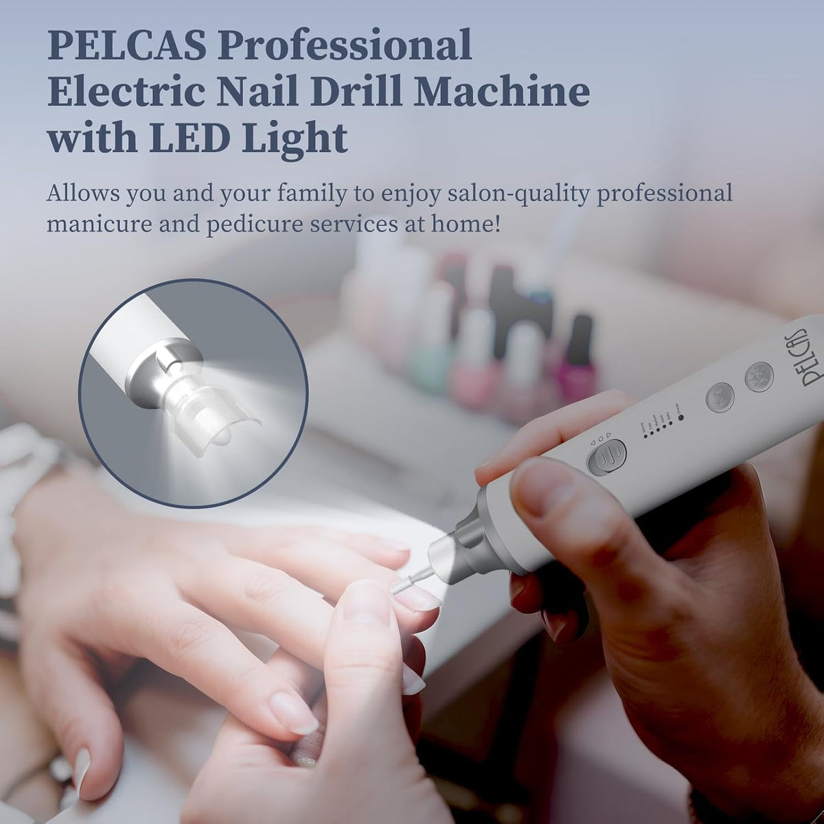 Electric Nail Filer, Cordless Nail Drill with LED Light & 5 Speeds