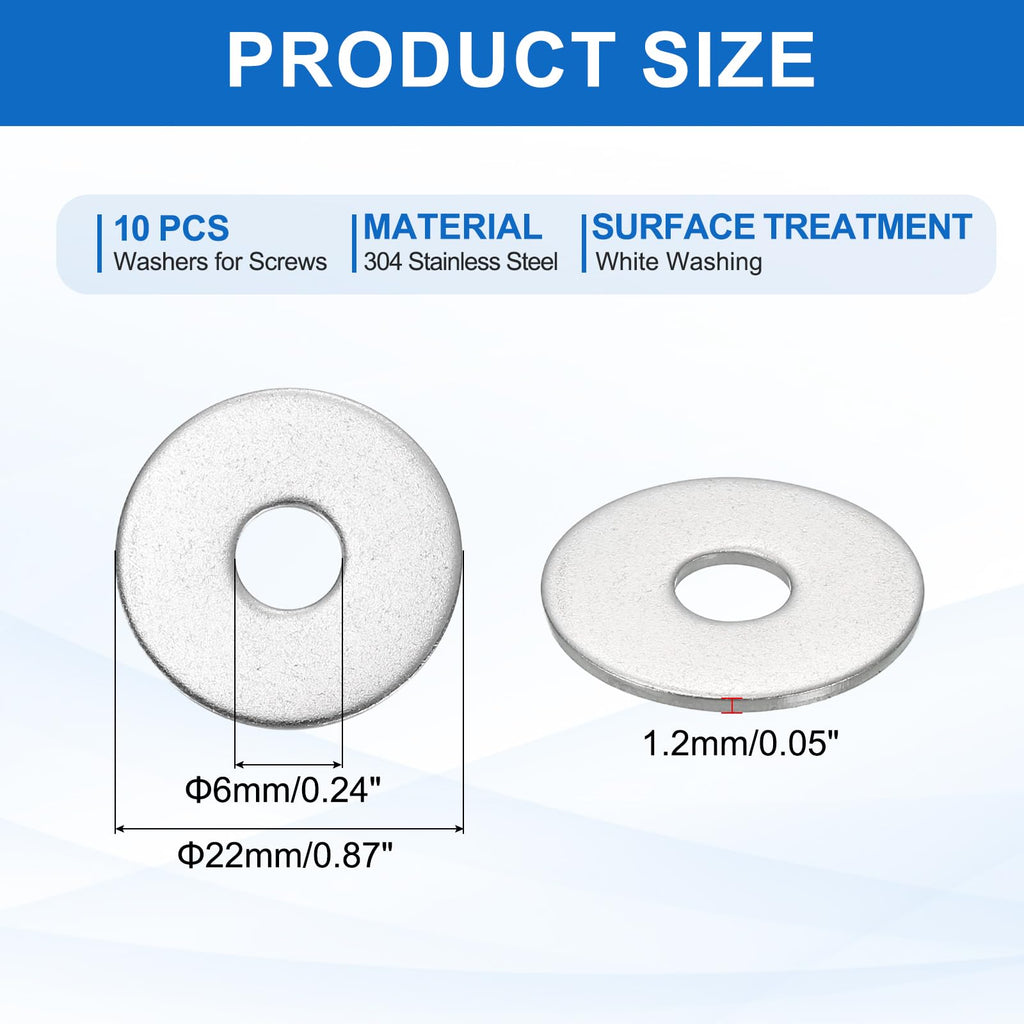 M6 Stainless Steel Flat Washers Round Assortment 10 Pcs