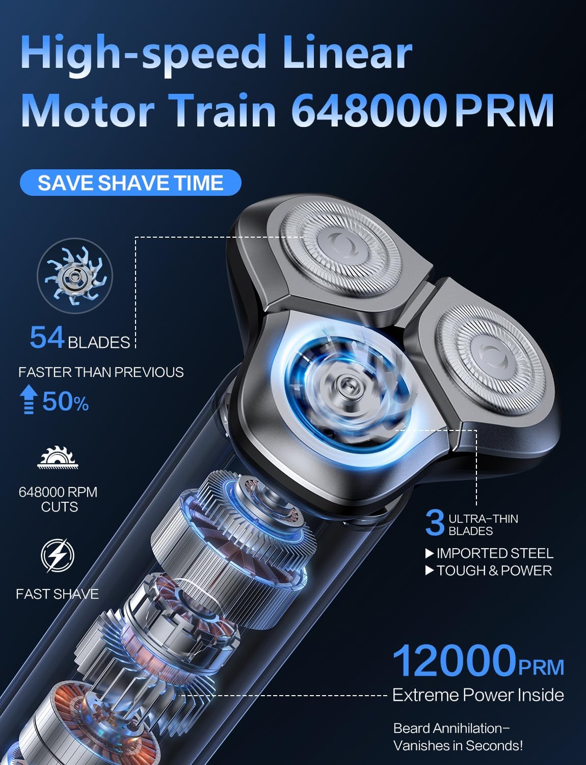 Electric Razor for Men, 4D Floating Rotary Razor, Wet & Dry Waterproof IPX7, USB-C Fast Charging, LED Display