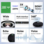 3X Optical Zoom 1080P 60FPS PTZ Conference System with 93°Wide-Angle Lens and MagiCall Bluetooth Speakerphone, Video