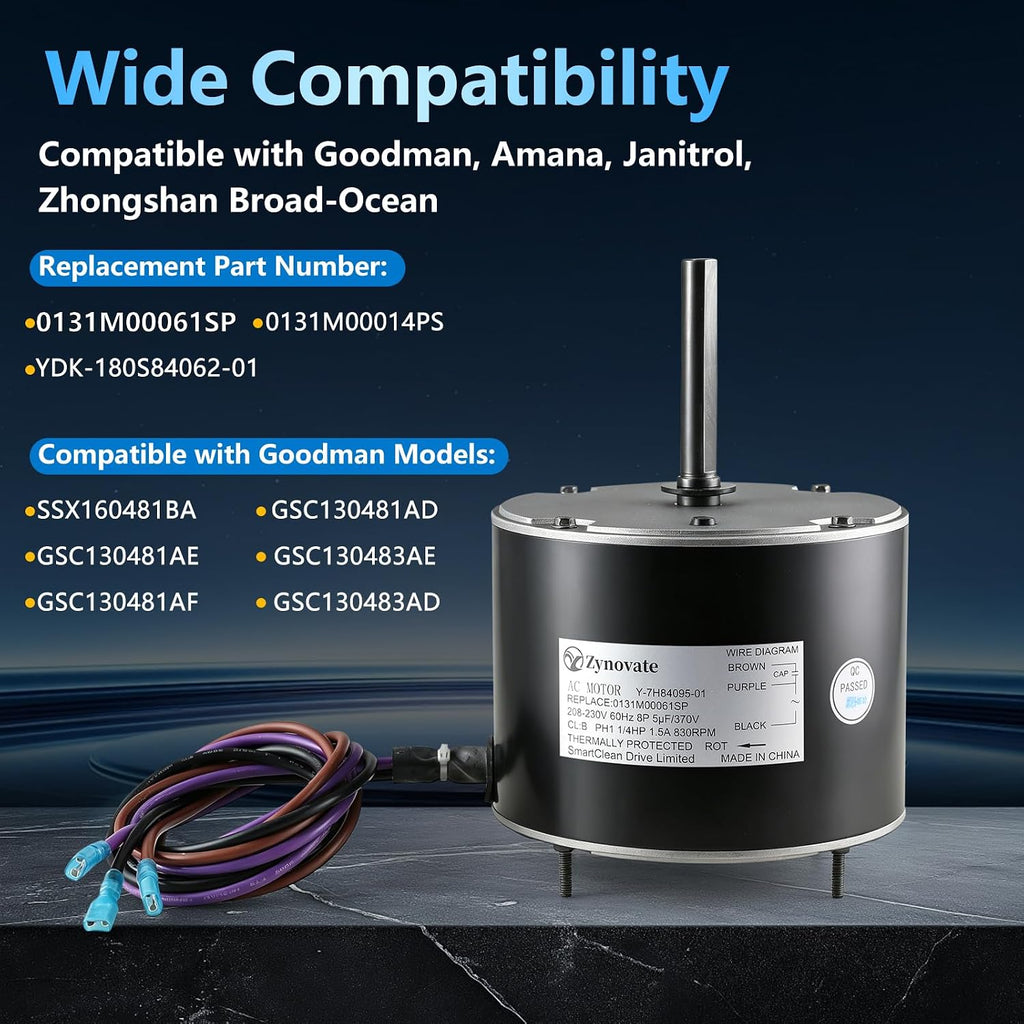0131M00061SP Condenser Fan Motor 1/4 HP 208-230V 830RPM 1.5A AC Fan Motor