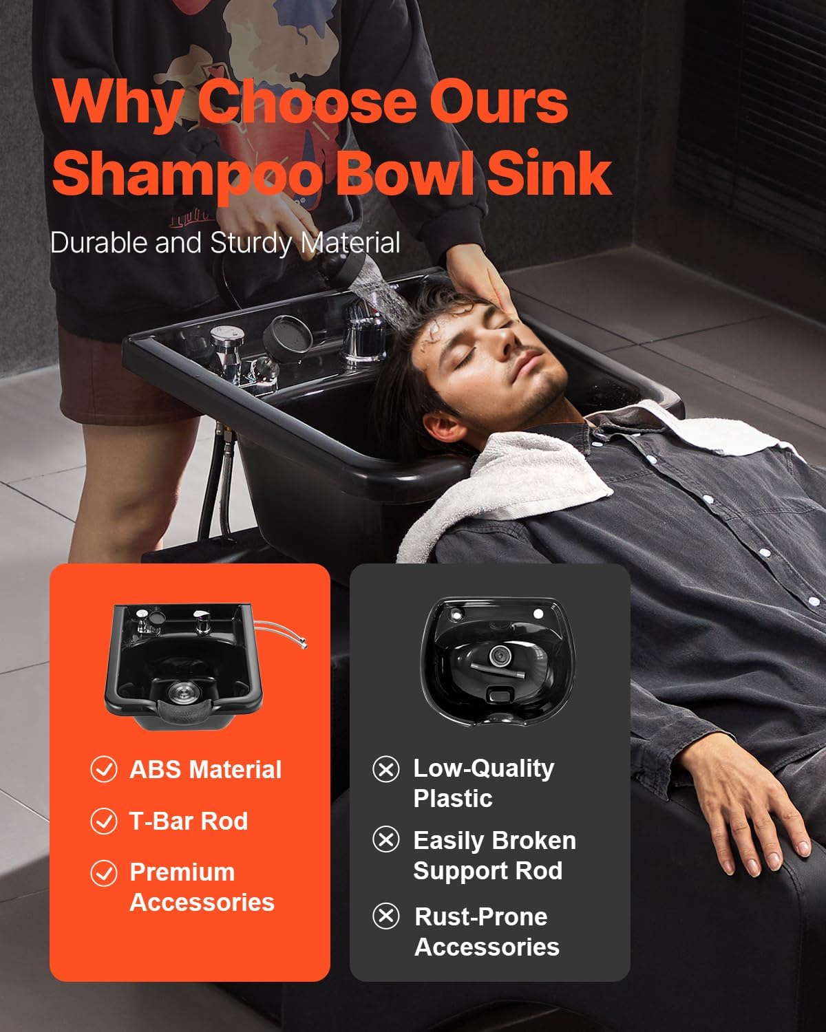 Shampoo Basin, Black Hairdresser Sink Shampoo Bowl Sink, ABS Plastic Salon and Spa Hair Washing Sink, Hair Backwash