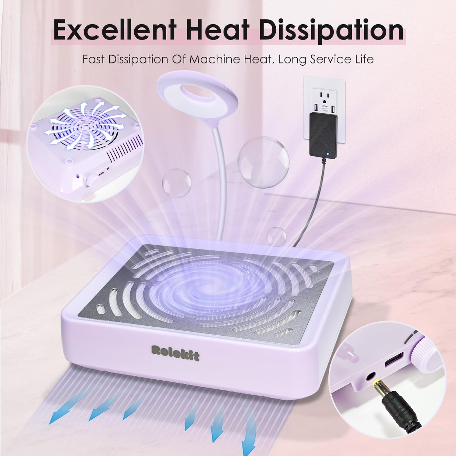 Nail Dust Collector with Lamp&50pcs Disposable Filter&Dusting Brush, Electric Nail Vacuum Cleaner Dust Fan Suction