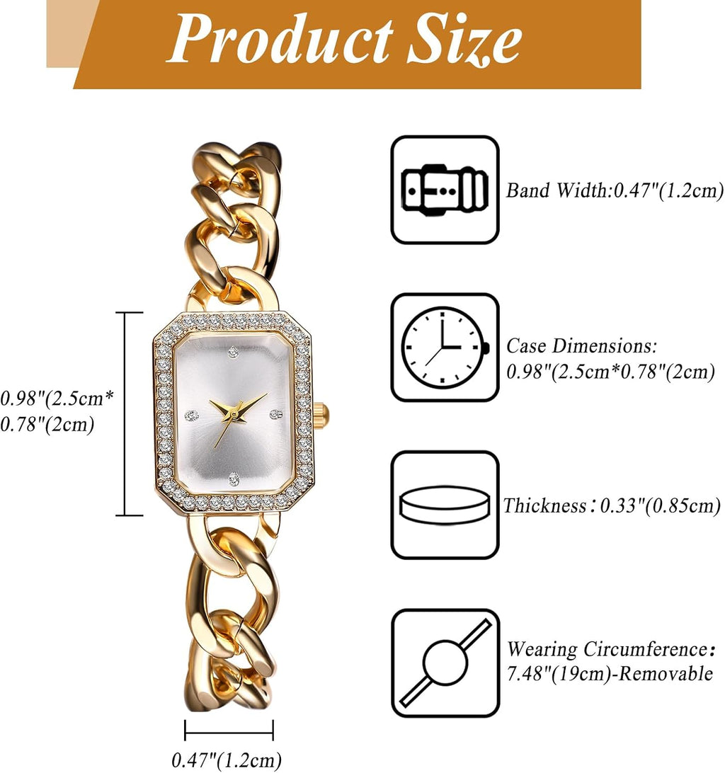 Women s Square Bracelet Watch: Quartz Analog Rhinestone-Encrusted Stainless Steel Detachable Strap Casual Business