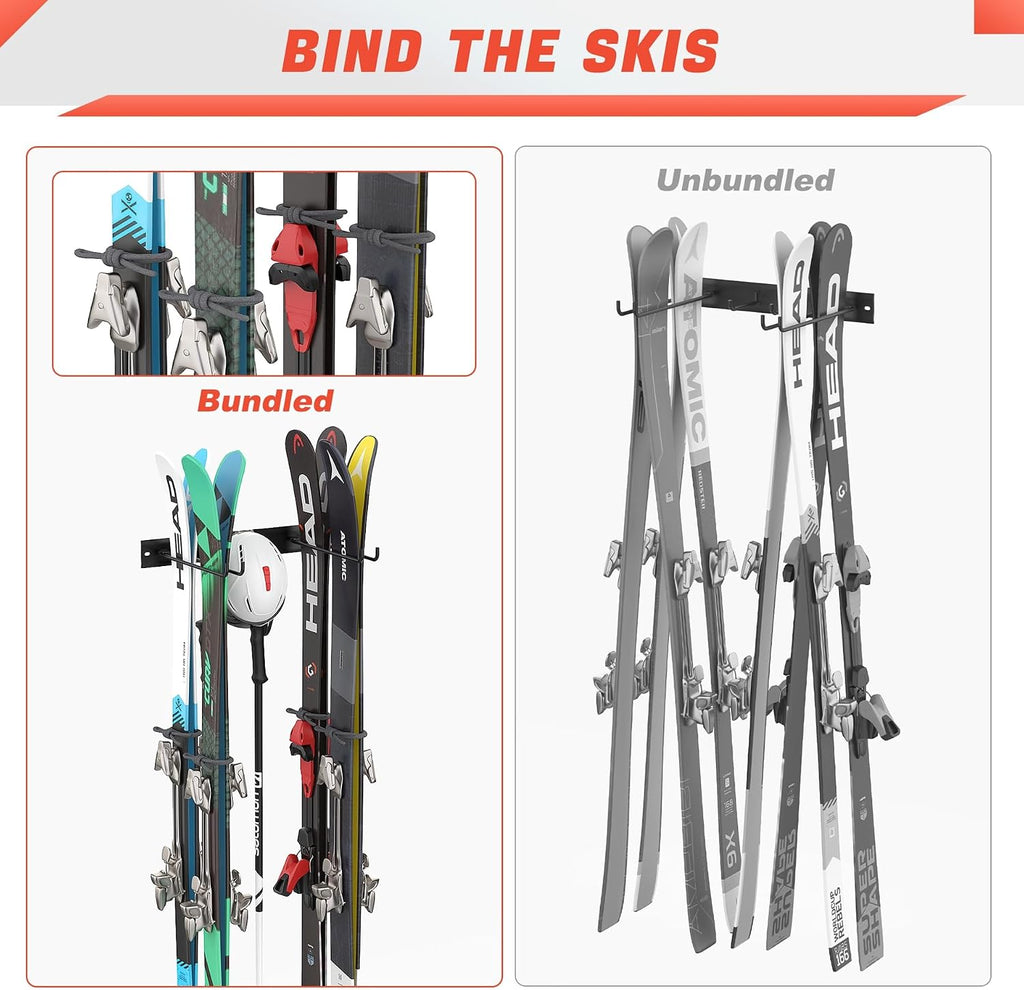 Wall Mounted Ski Rack, Indoor Ski Hangers for Garage | Ski Storage for Home, One-piece Design, Wall Mount Ski Holder