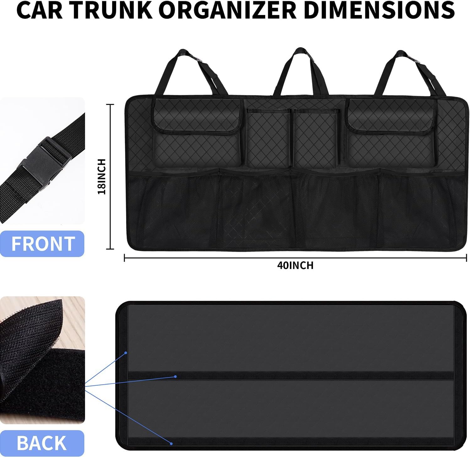 Car Trunk Organizer and Storage, Large Capacity Backseat Hanging Storage Accessories, Backseat Car Organizer for