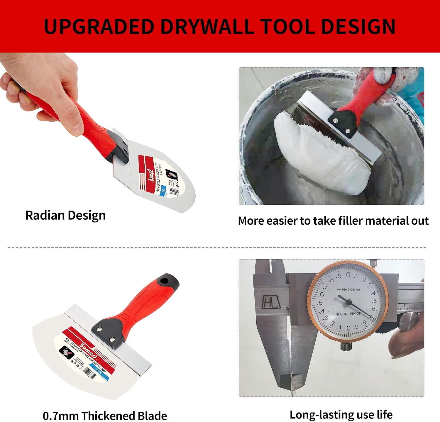 Drywall Tool Kit Putty Knife Set, 8PCS | Stainless Steel, Multiple Knives, Paint Scraper, Mud Pan