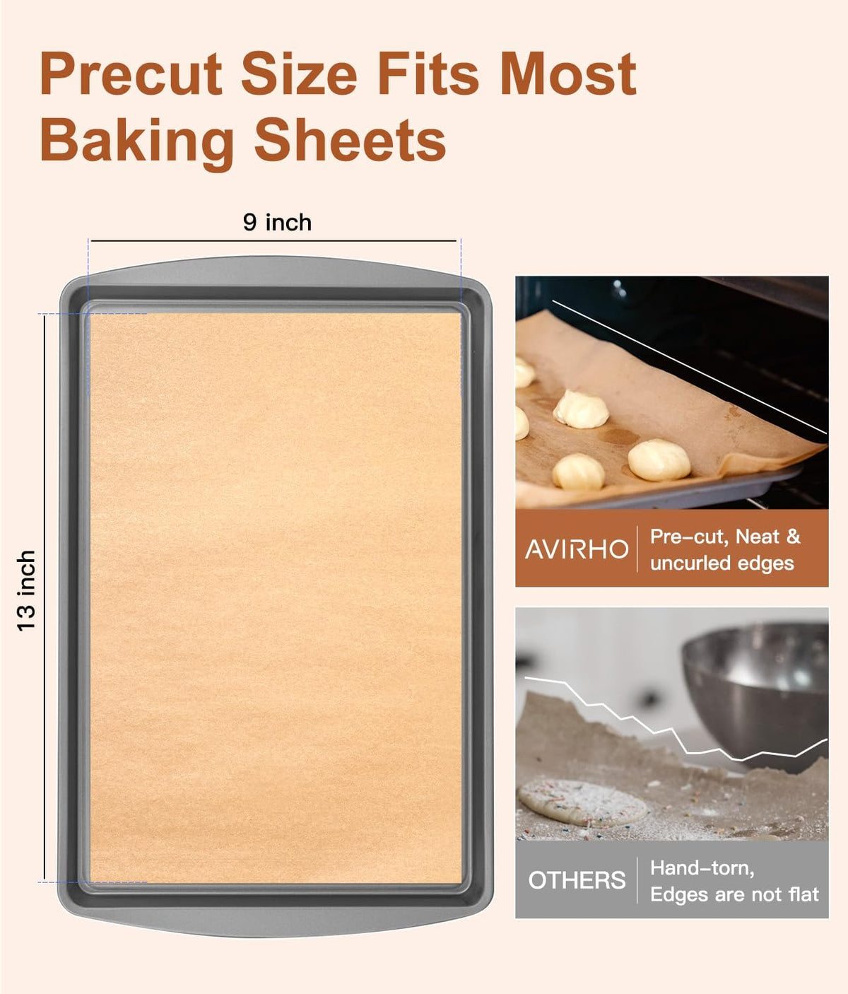 Parchment Paper Sheets 9x13 Inch – 200Pcs Precut Unbleached Baking Paper, Plant-Based Silicone Oil Coating, Non-Stick
