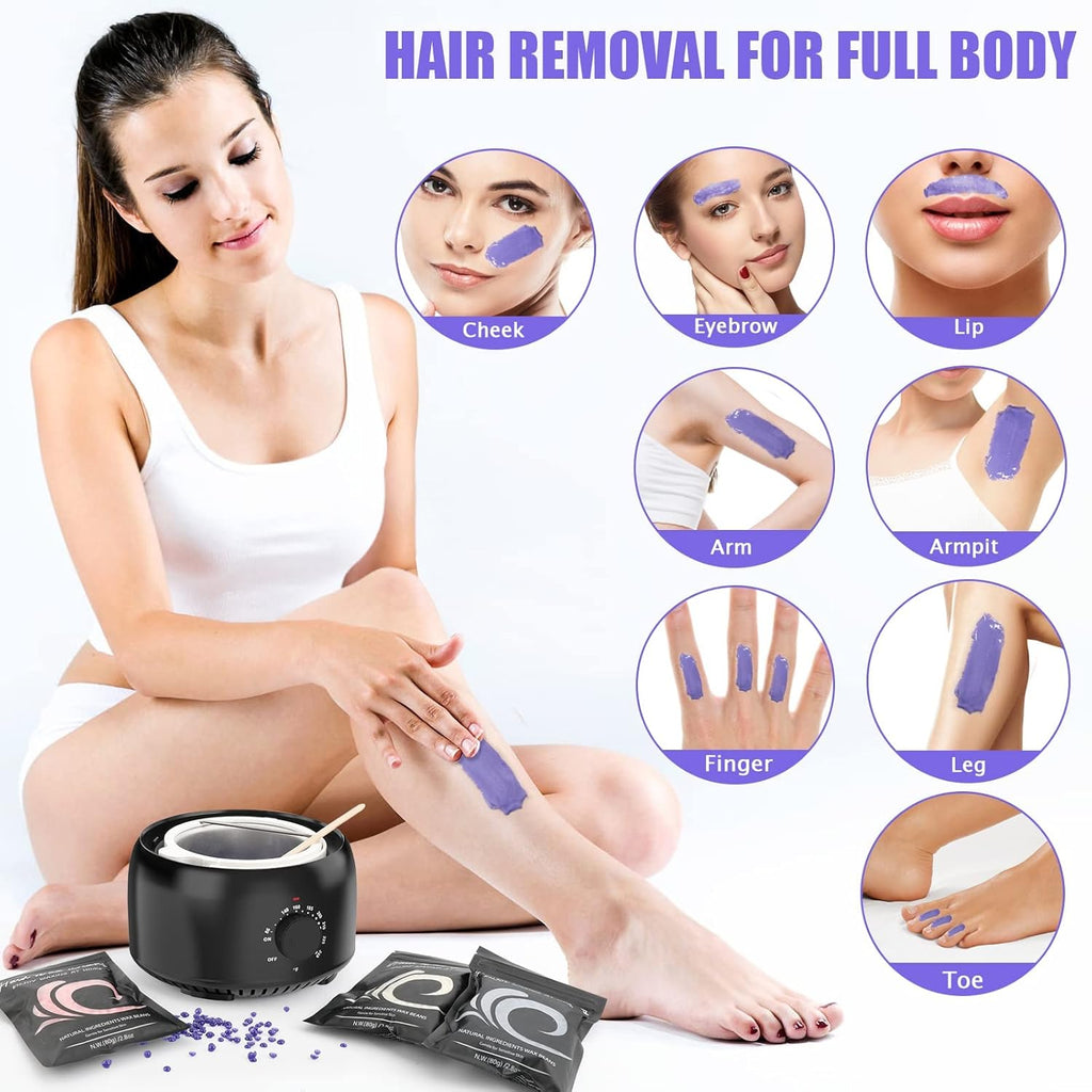Waxing Kit - Wax Warmer for Hair Removal, Hard Wax Kit with 14oz 5 Bags Hard Wax Beans for Full Body, Legs, Face