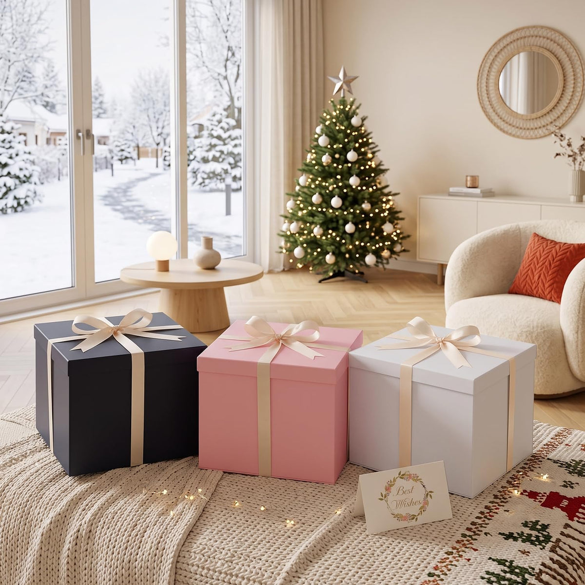 Large White Gift Box with Lid for Presents, 12"x12"x10"