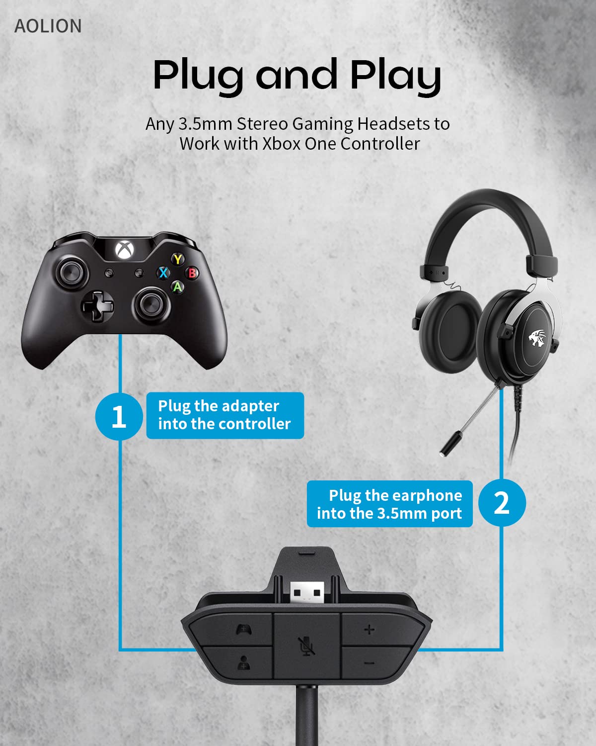 Stereo Headset Adapter for Xbox One/One S/X/Elite 1/Elite 2/Series S/X Controller - Audio Mic Headphone Adapter with