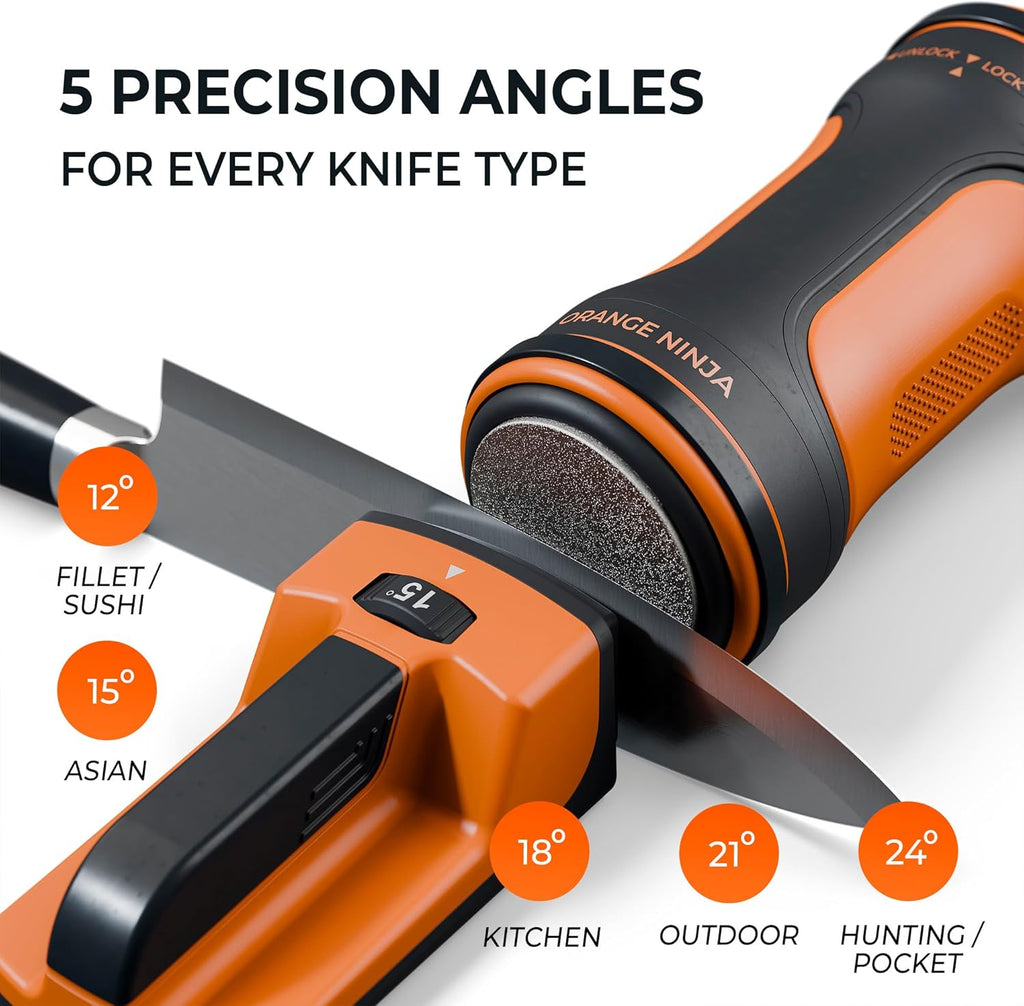Orange Ninja Electric Rolling Knife Sharpener – Magnetic Lock, No Skill Required – 5 Knife Sharpening Angles