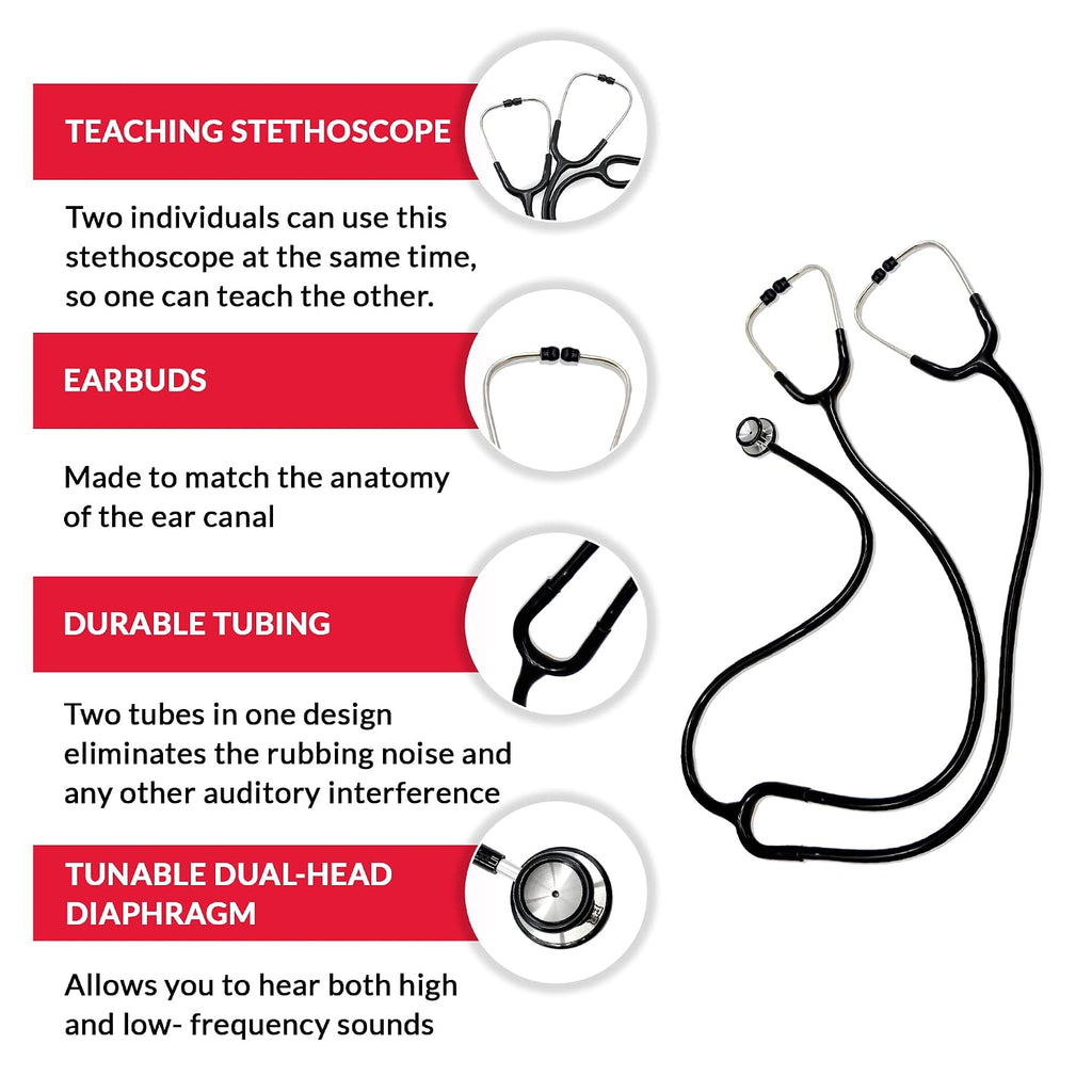 Deluxe Dual-Head Teaching Stethoscope for Medical Training, Nursing Students and Teachers – Black