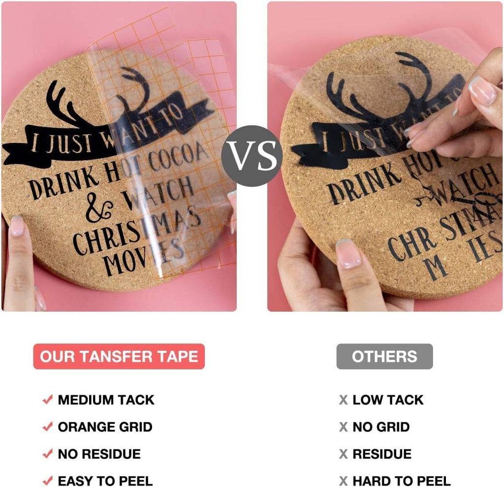 Transfer Tape for Vinyl, 12" x 70 FT, Orange Alignment Grid, Medium Tack