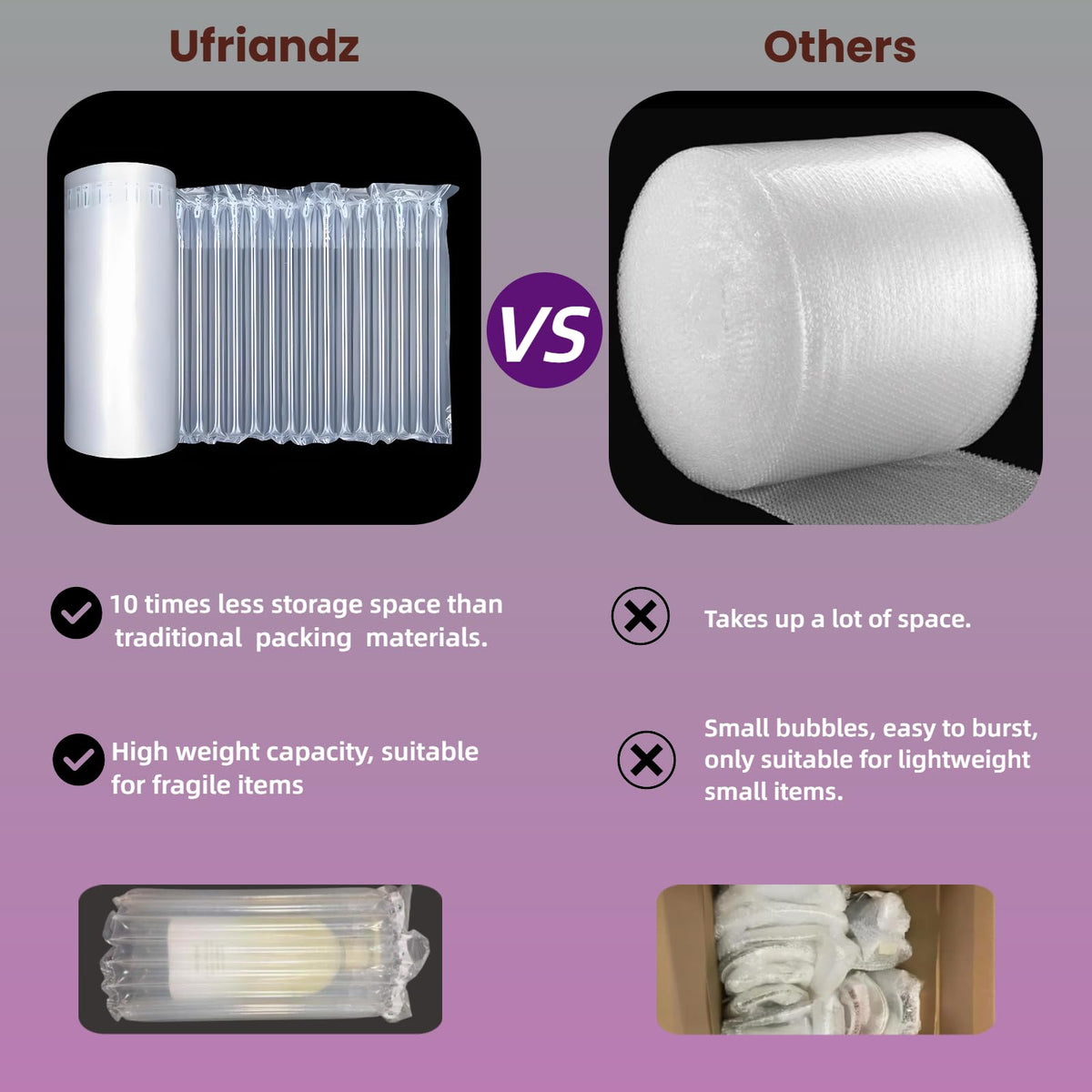 Large Bubble Cushion Wrap for Packing Fragile Items Inflatable Air Pillows for Shipping, Heavy Duty Reusable
