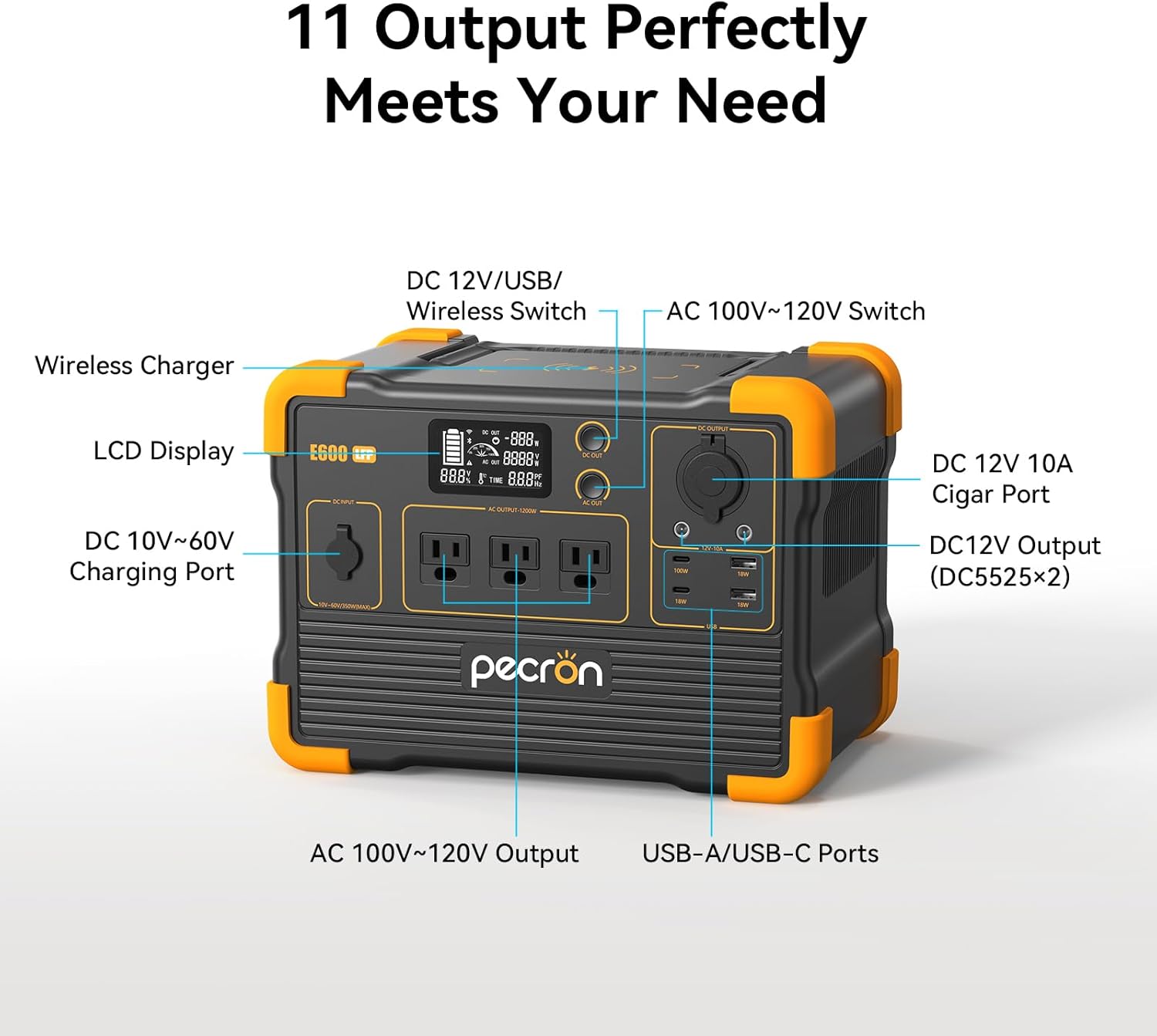 614Wh Portable Solar Generator with AC Charger, 1200W AC Output, Power Station, LiFePO4 Battery for Camping, RV Trip