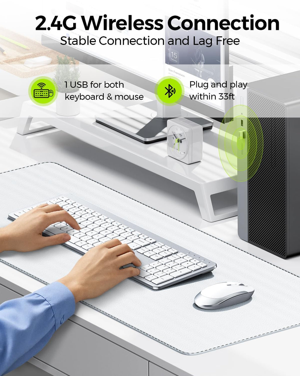 Wireless Keyboard and Mouse Combo, Slim Full-Size Design | Quiet typing and mouse clicks, 2.4G USB receiver, and