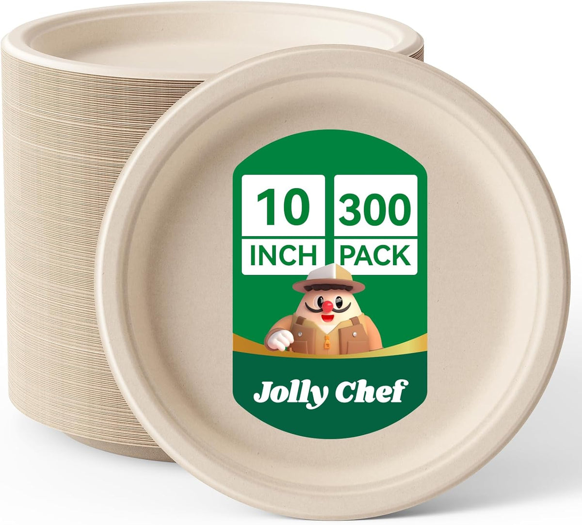 Compostable Heavy Duty 10 Inch 300 Pack Disposable Eco-Friendly Paper Plate