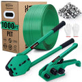 Banding Strapping Kit, Heavy Duty Pallet Packaging Kit with >1500lbs 5/8" x 1000' PET Strapping Roll, 100 Metal