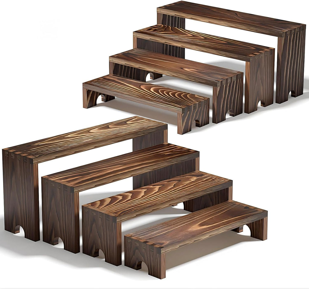 2 Set Wooden Tiered Risers Display Stands for Vendor Events,Stackable Wood Cupcake Display Stand,Farmhouse Decor Wood