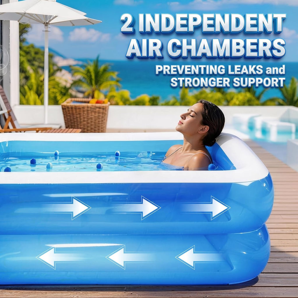 Full-Sized Inflatable Swimming Pool, Extra Large Blow Up Pool, Heavy Duty Above Ground Pool with Drain Valve