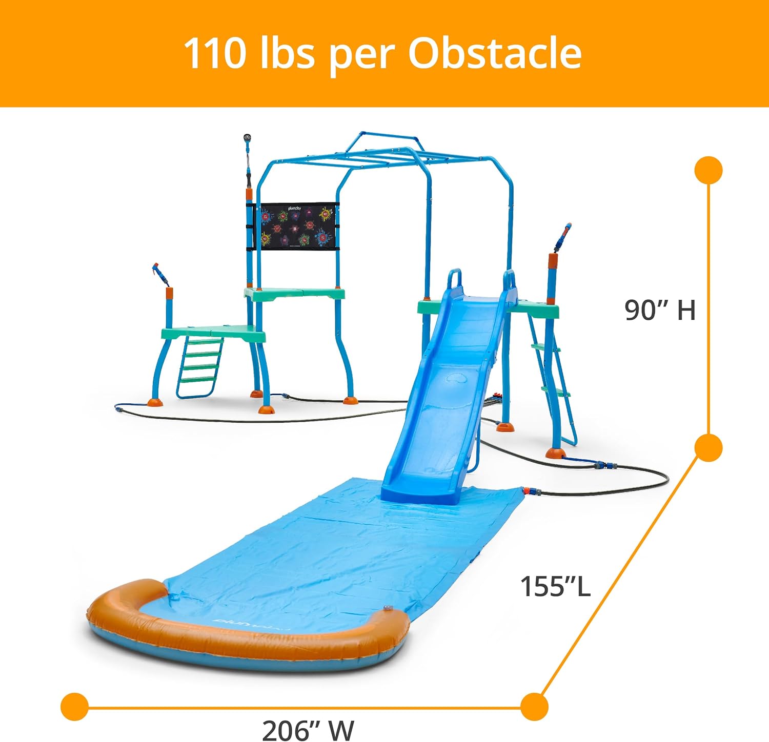 Play Kids Water Slide Outdoor Play Equipment - Toddler Water Toys, Water Gun, Monkey Bars, Sprinkler for Kids, Dump