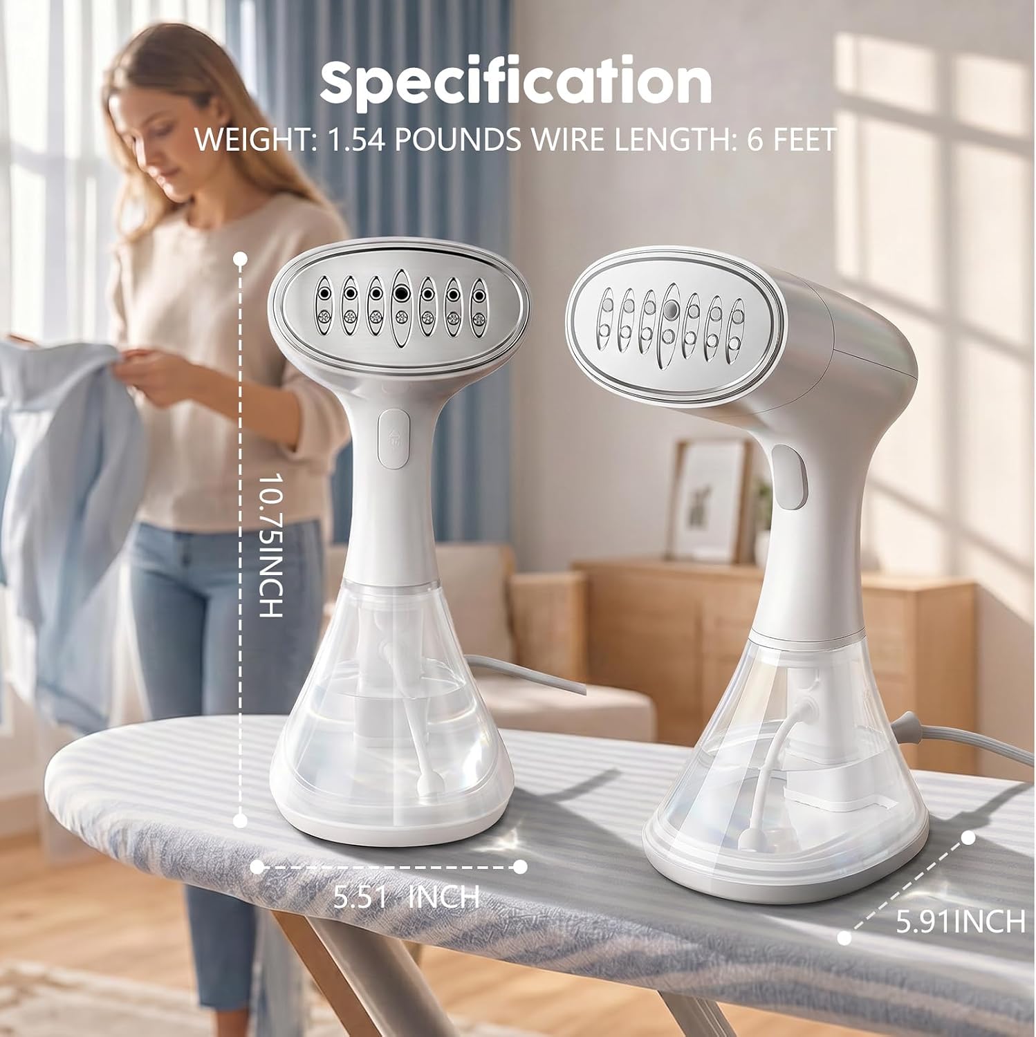 1600W Handheld Garment Steamer, Portable Electric Clothes Steam Iron with 3 Adjustable Steam Settings, Premium