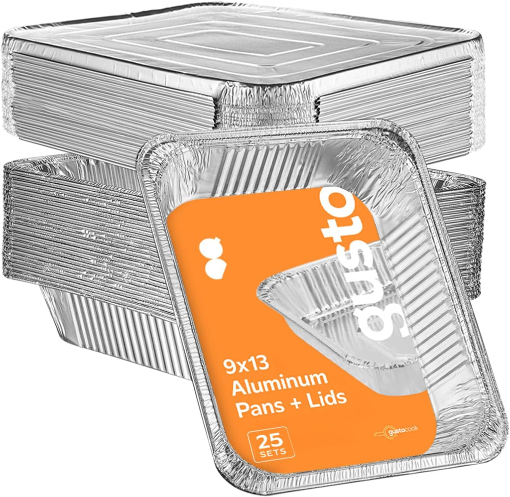 9x13 Inch Aluminum Foil Pans With Lids [25 Sets] Half Size Deep