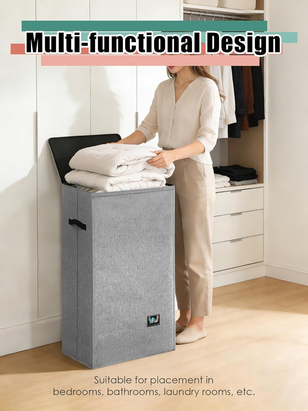 Laundry Hamper with Lid, Reinforced Sturdy Clothes Hamper with Anti-Puncture Base, Large Collapsible Laundry Basket