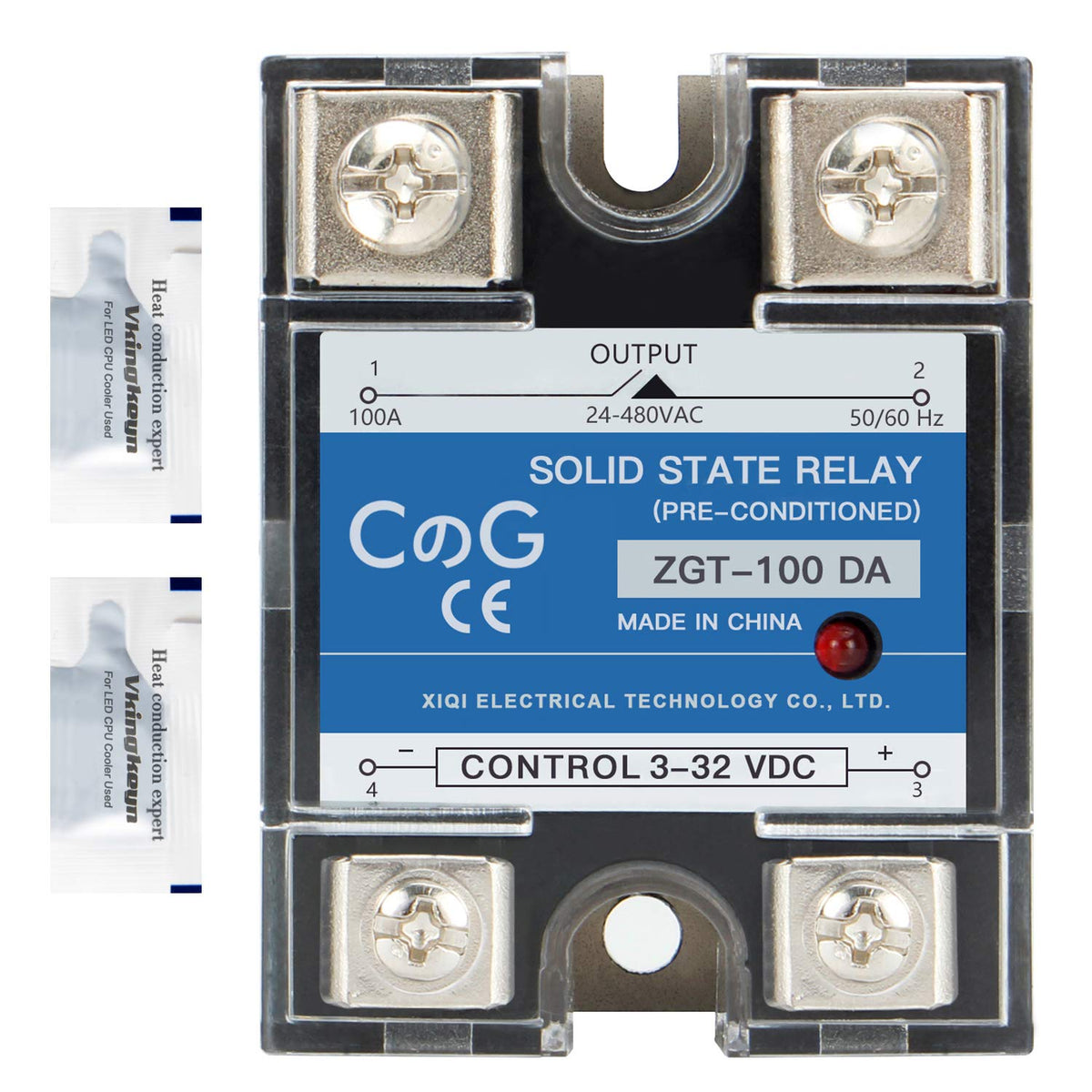 CG Solid State Relay SSR-100DA DC to AC Input 3-32VDC to Output 24-480VAC 100A Single Phase Plastic Cover…