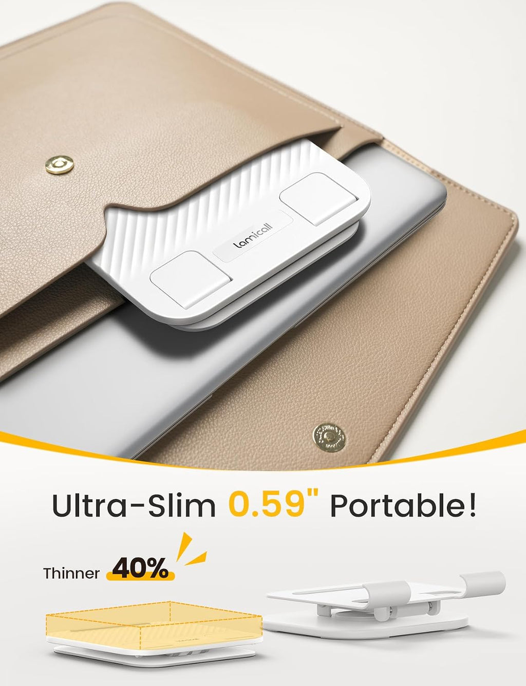 Adjustable iPad Stand for Desk, Ultra-Slim Foldable, 360° Rotation
